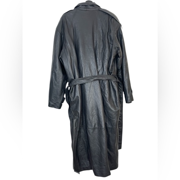 Vintage 90s Y2K Long Black Belted Leather Trench Coat With Removable Liner L/XL - Picture 7 of 15